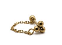 Barbell Acier PVD Gold Spécial Tragus motif 3 Boules avec Chaine | Itc