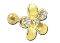 Micro Barbell Acier Doré motif Fleur avec Strass | Itc