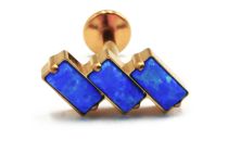 Labret Titane PVD Gold Interne Stérile motif Rectangle 3 Strass Bleu | Itc