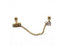 Barbell Acier PVD Gold Spécial Tragus motif à Strass et Chaine | Itc