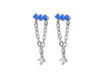 Paire de Boucle d'oreille motif triples billes bleu et pendentif | Itc